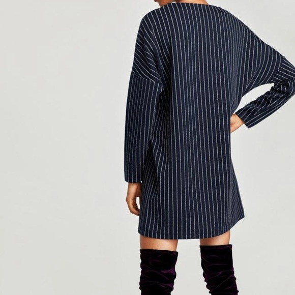 Zara Dresses Zara Embellished Blazer Navy Blue Silver Stripes
